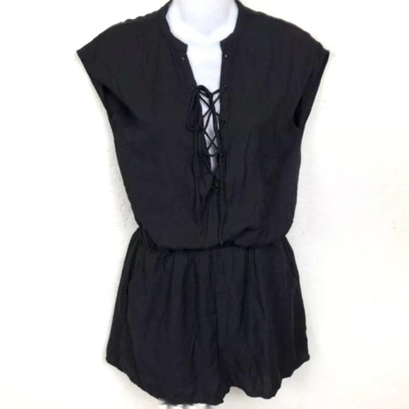 Sadie & Sage Pants - Sadie & Sage | Black Lace Up Short Sleeve Romper